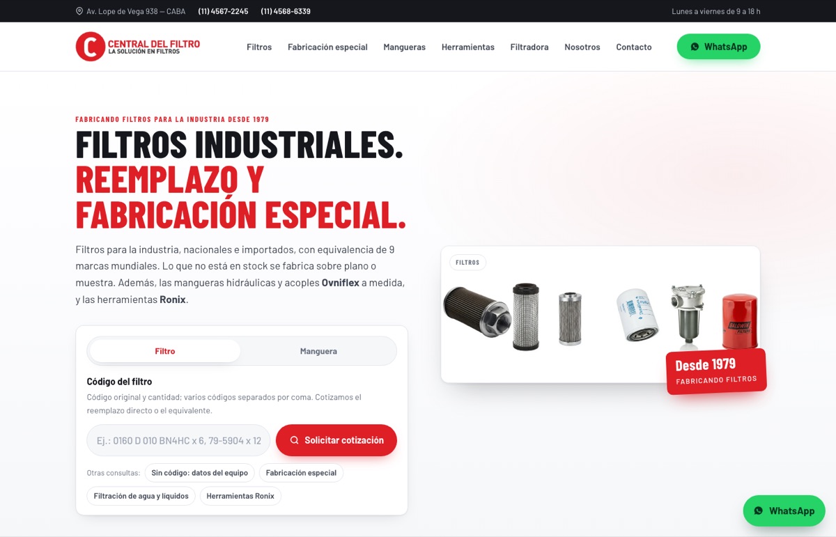 Central del Filtro website home page