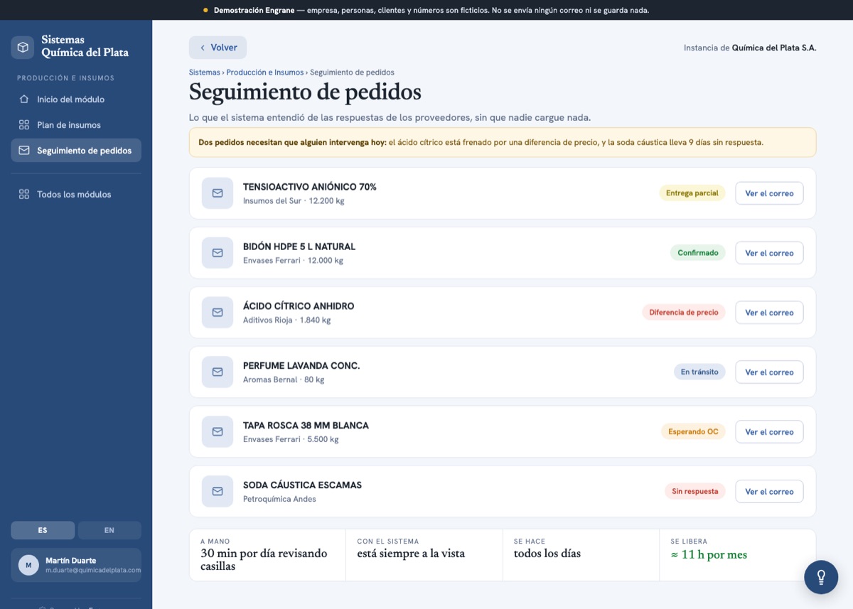 Order tracking: what the supplier replied and what the system understood