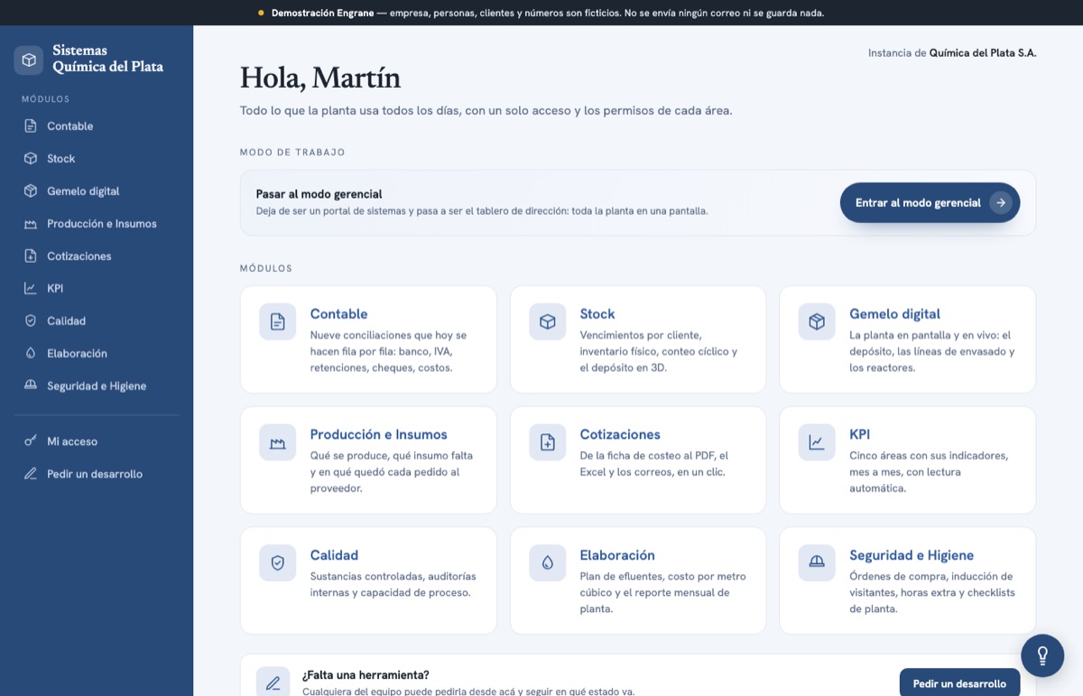 Systems portal: one module per area of the company